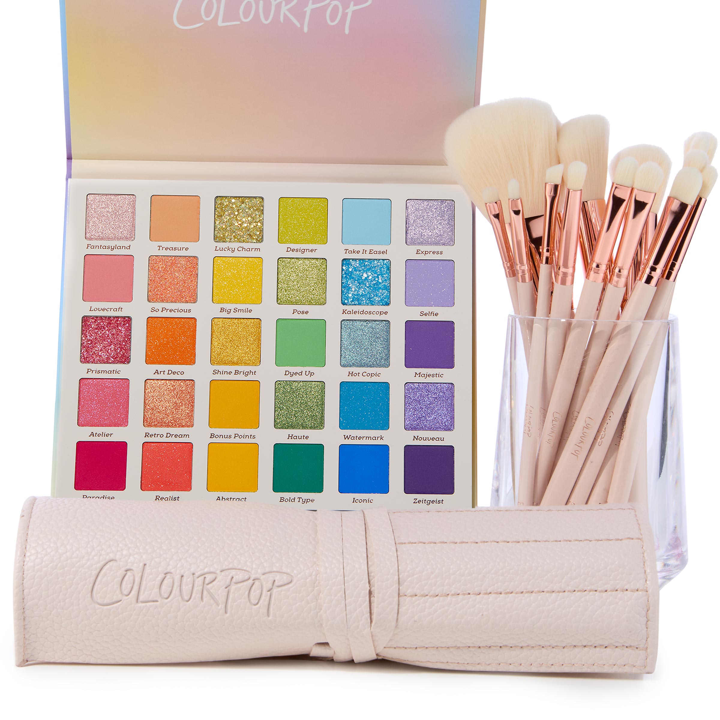 Abstract Color Eyeshadow Palette & Vegan Brush Roll Set | Sweet Fantasy