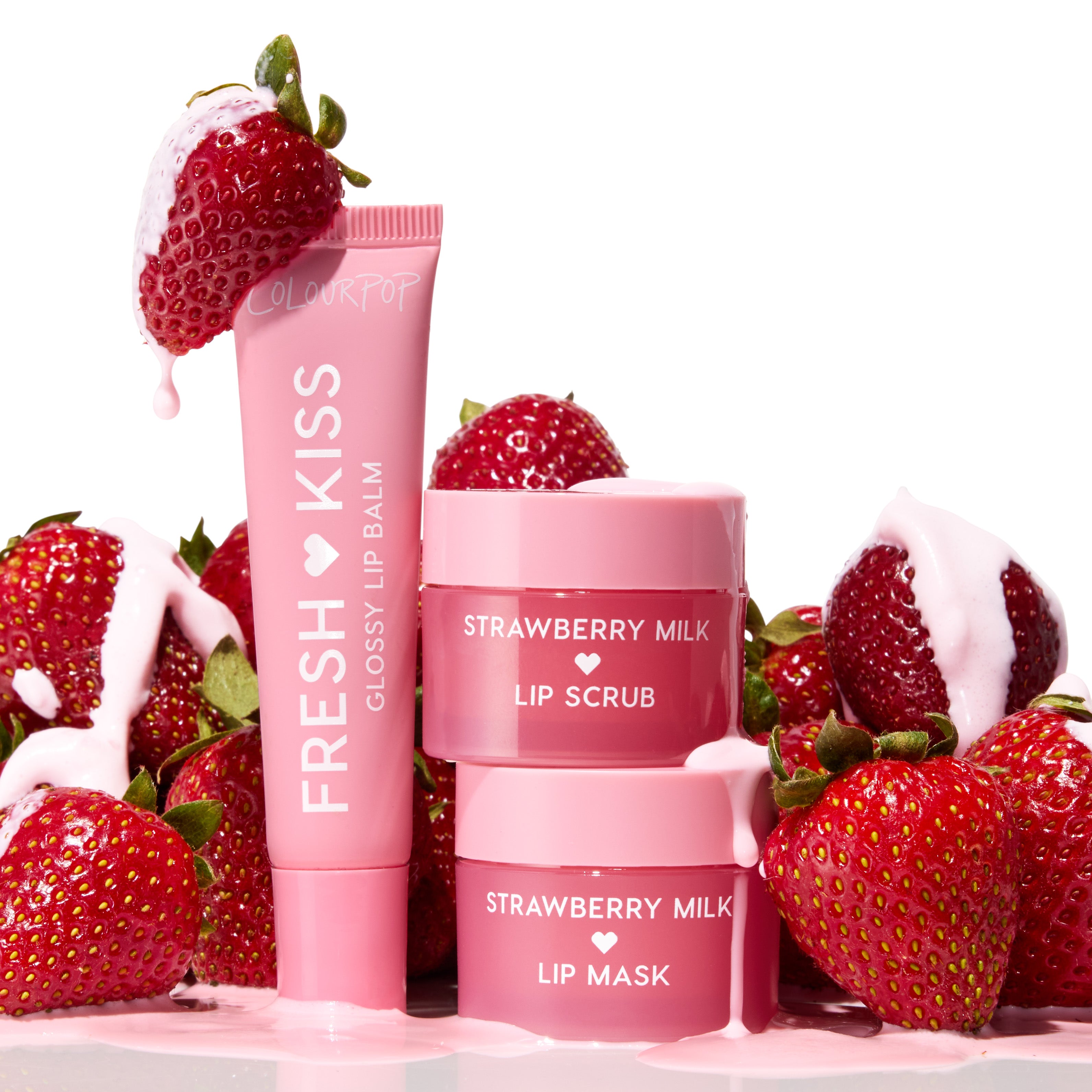 Strawberry Lip Care Trio - Exfoliating Scrub, Hydrating Mask & Glossy Balm | Fresh Kiss