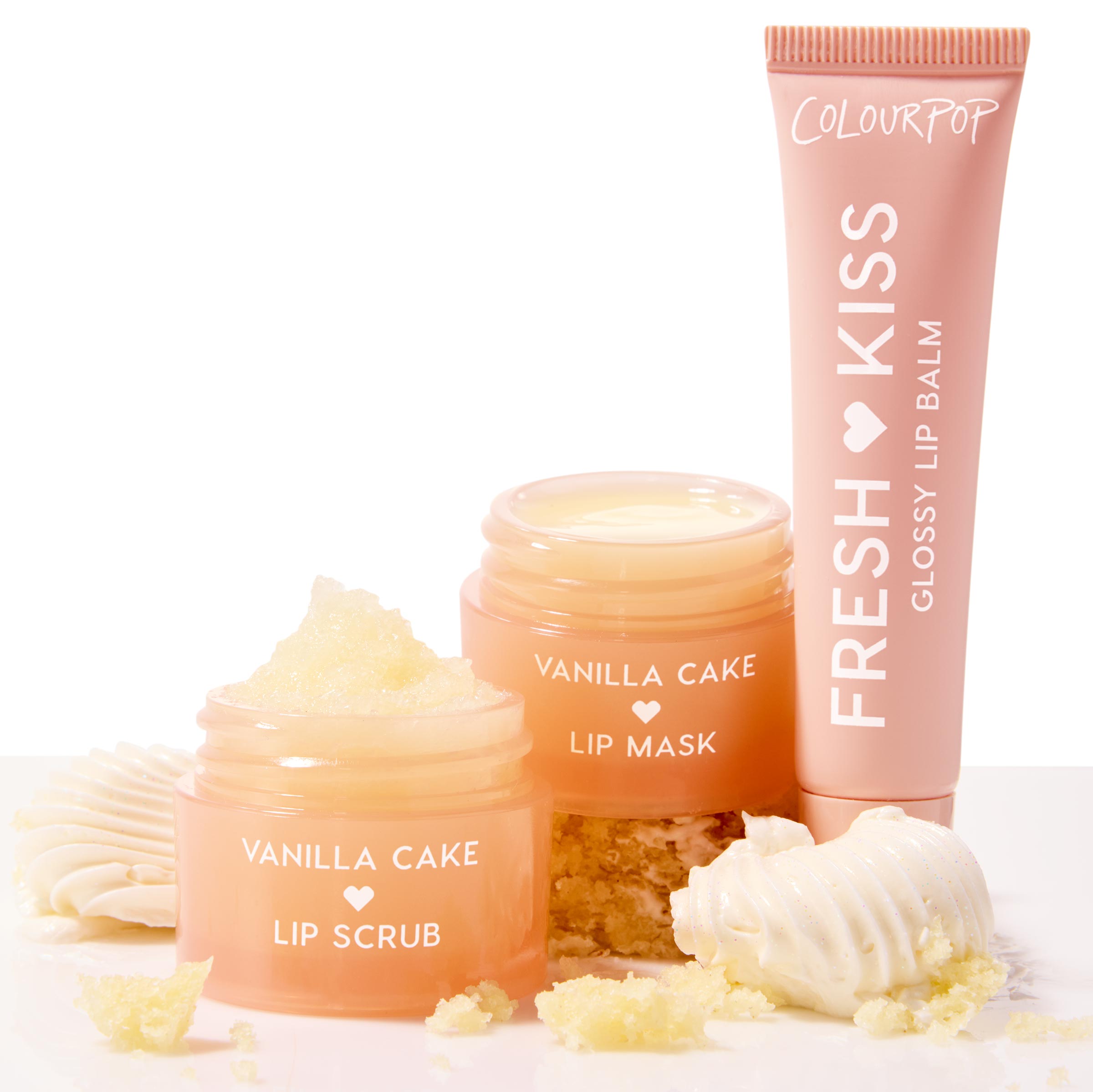Vanilla Cake Lip Care Trio - Scrub, Mask & Glossy Balm Set | Fresh Kiss