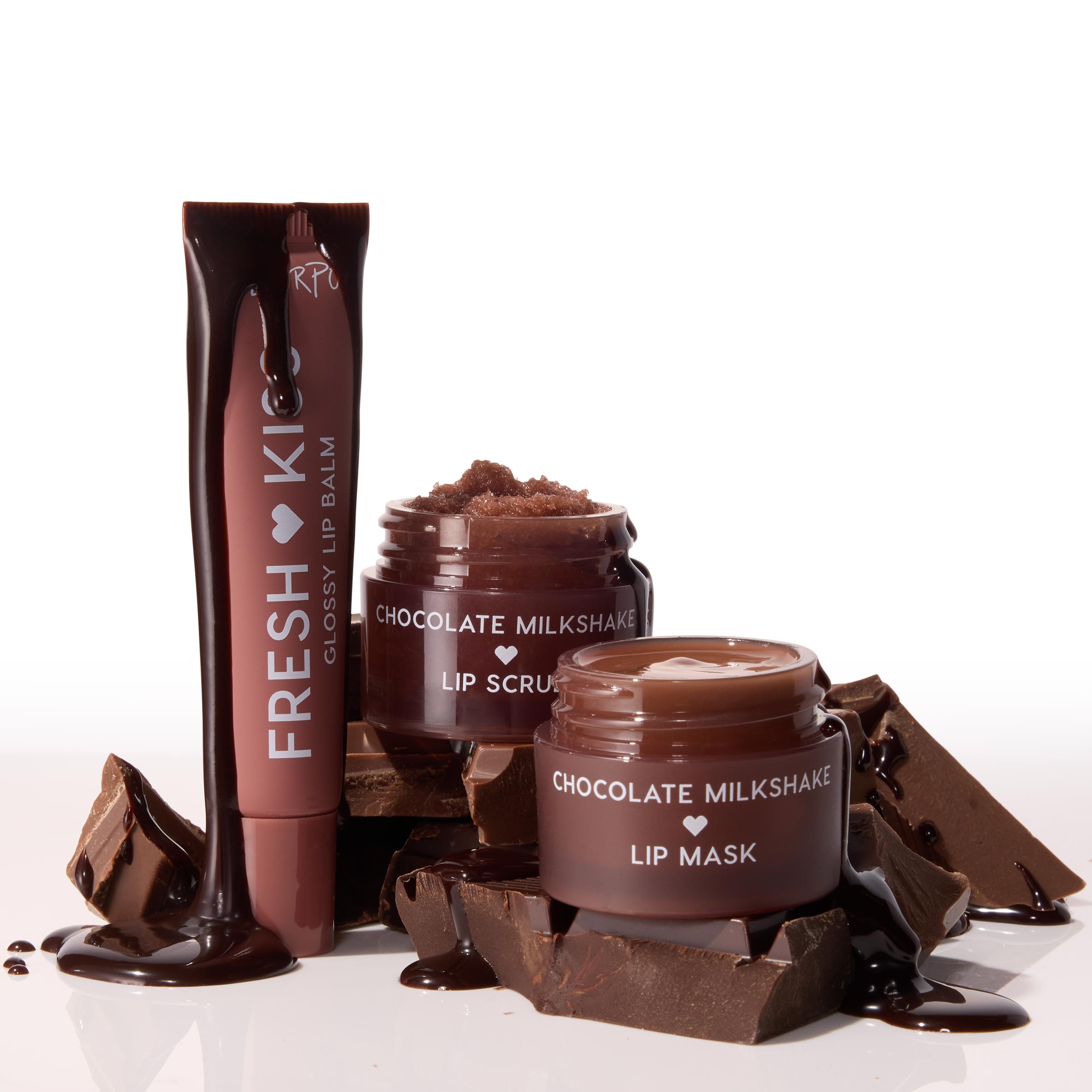 Triple Chocolate Lip Care Set - Exfoliating Scrub, Hydrating Mask & Glossy Balm