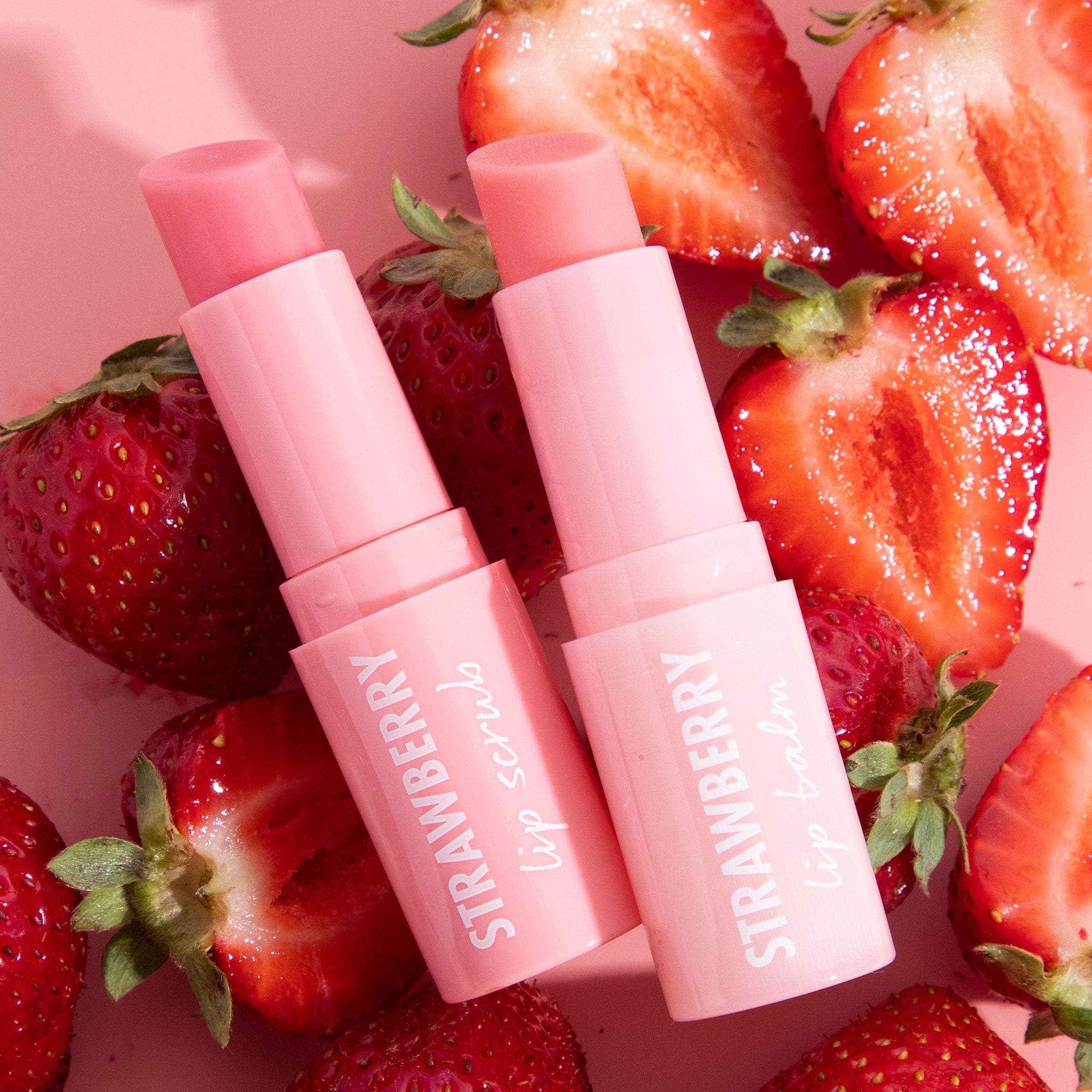 Vegan Lip Scrub & Balm Set for Soft, Hydrated Lips | Strawberry Kisses